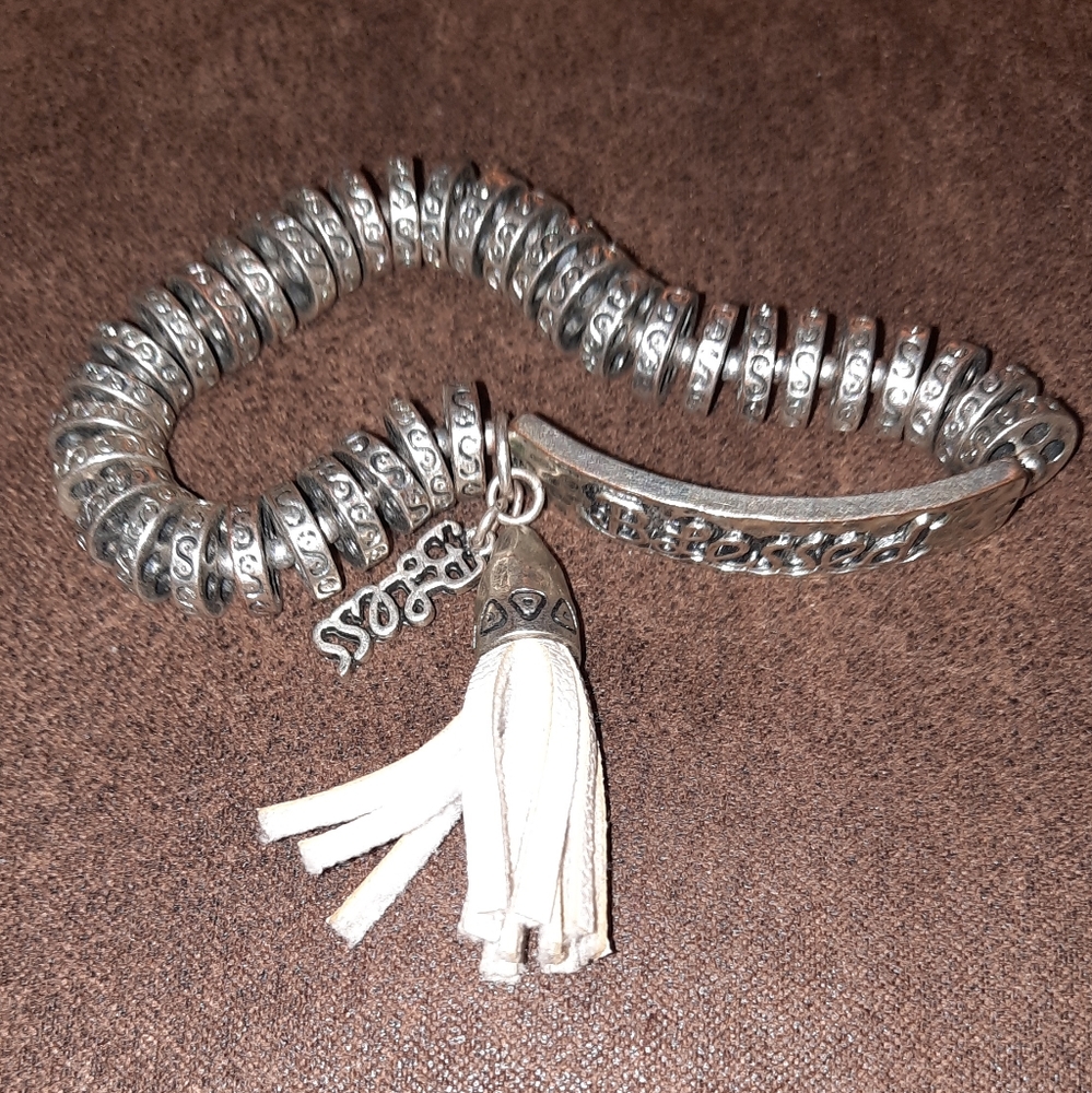 Blessed stretch bracelet with charm and tassel